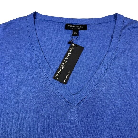 NWT Banana Republic V-Neck Sweater SZ XL Blue Silk Blend Minimalist Preppy - Picture 4 of 11